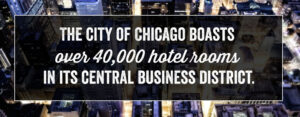 The city of Chicago boasts over 40,000 hotel rooms in its central business district.