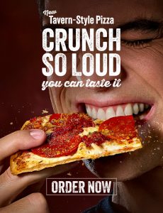Man Eating Pizza with the Text, "Order Now"